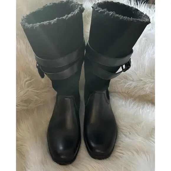 Coach Zena Black Leather, Shearling, Rubber Winter Cold Weather Snow Boots sz 9 - Picture 3 of 10